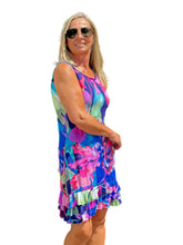 Load image into Gallery viewer, Shift Dress with Ruffled Hem Abstract Painting
