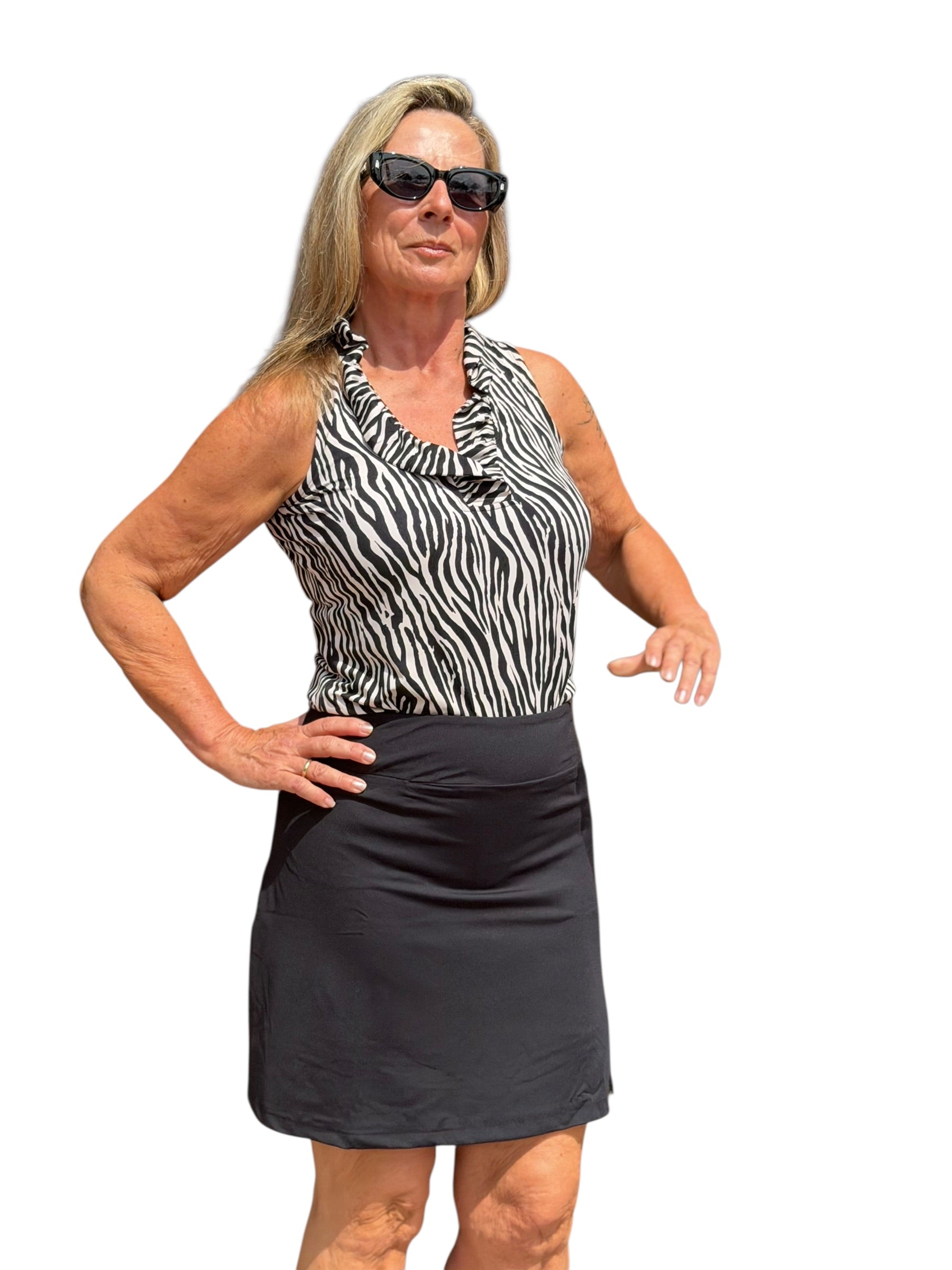 Pull - on Zip Skort with UPF50+ Black - Back of the Bay Boutique