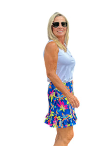 Skort with Ruffled Hem Royal Flowers