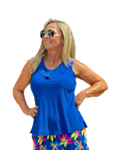 Ruffled V-Neck Sleeveless Top Royal Blue