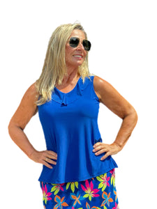 Ruffled V-Neck Sleeveless Top Royal Blue