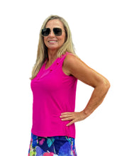 Load image into Gallery viewer, Ruffled V-Neck Sleeveless Top Fuchsia
