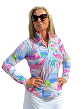 Load image into Gallery viewer, Long Sleeve Mock-Neck Zip Top Pink Carnival
