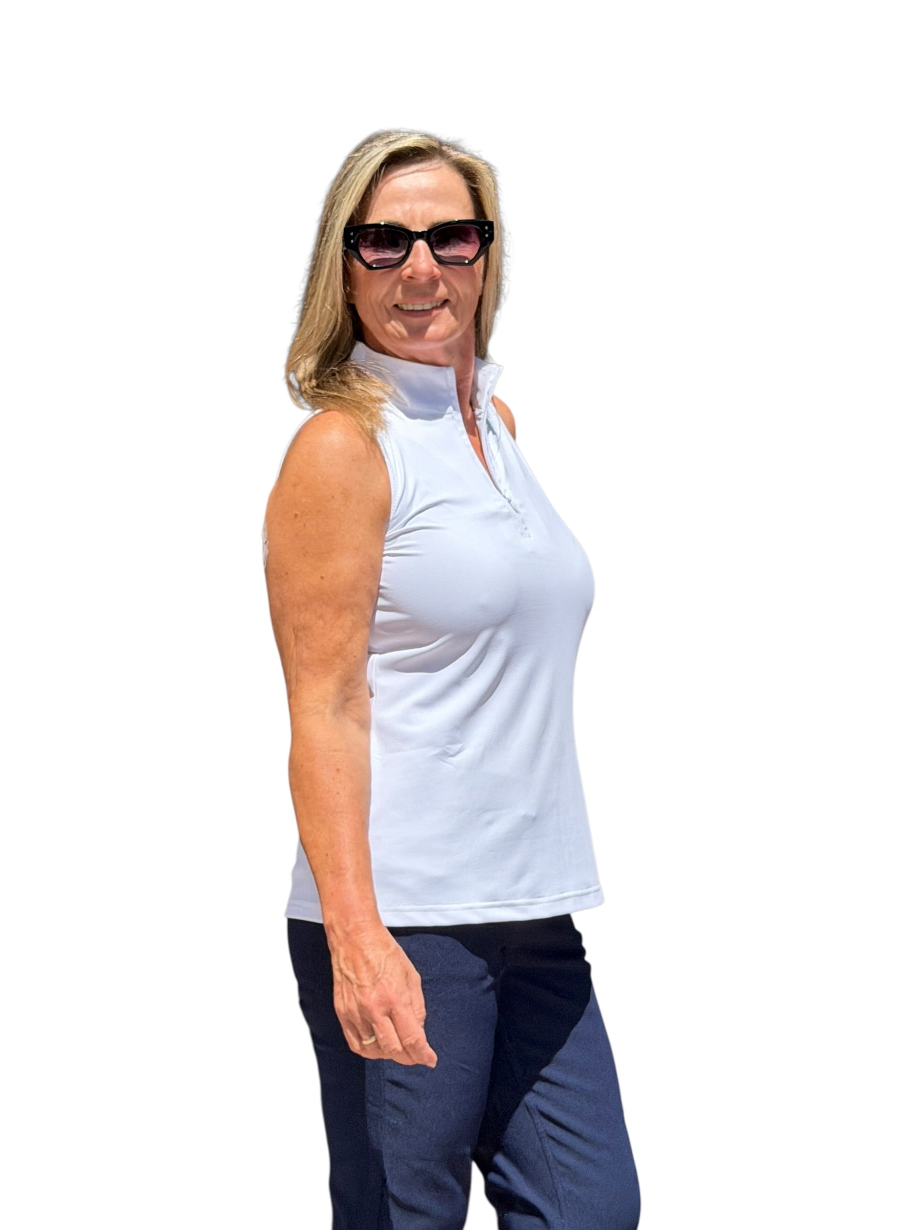 High Zip - Neck Sleeveless Top with UPF50+ White - Back of the Bay Boutique