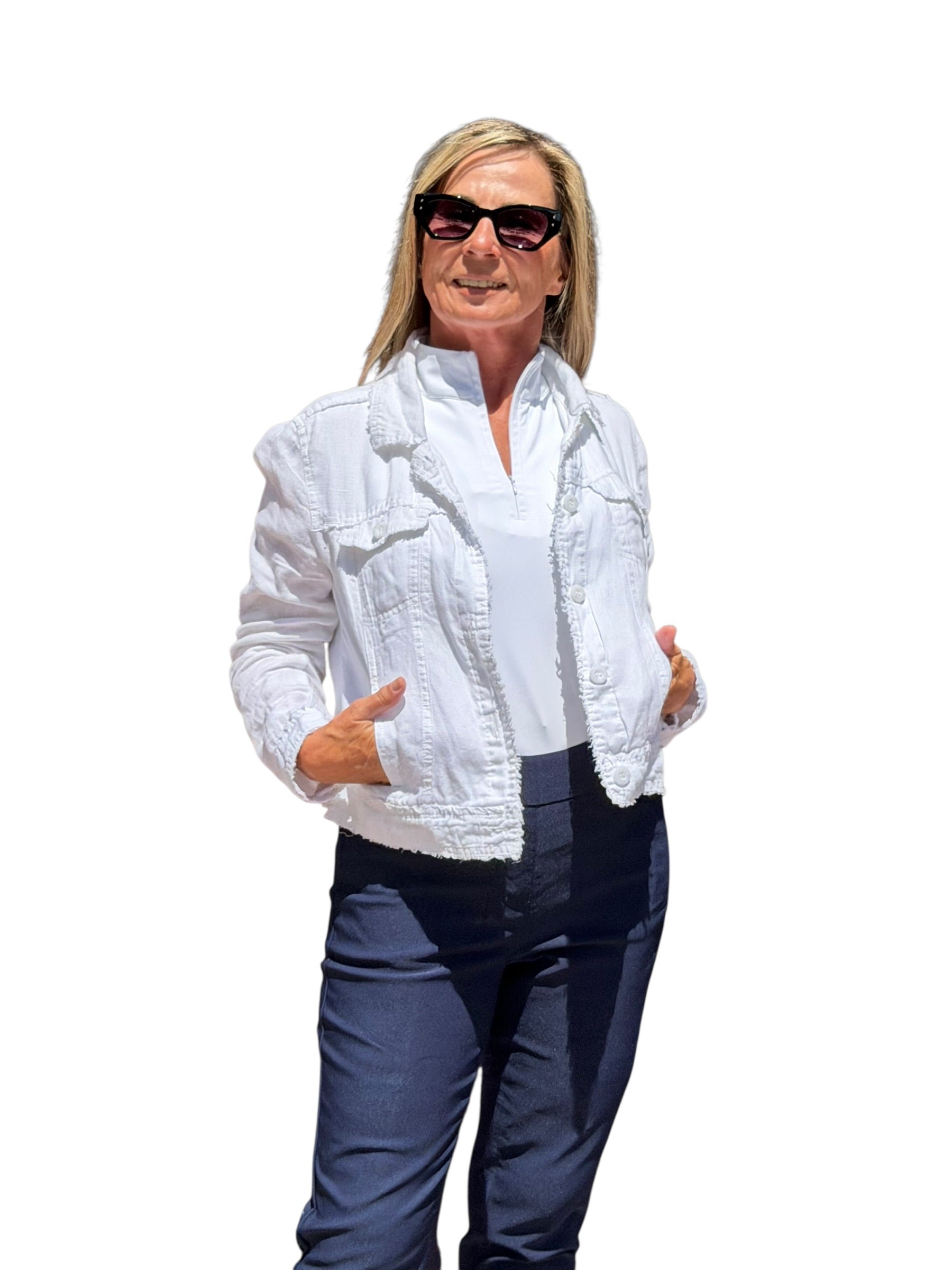 Long-Sleeve Linen Jacket White