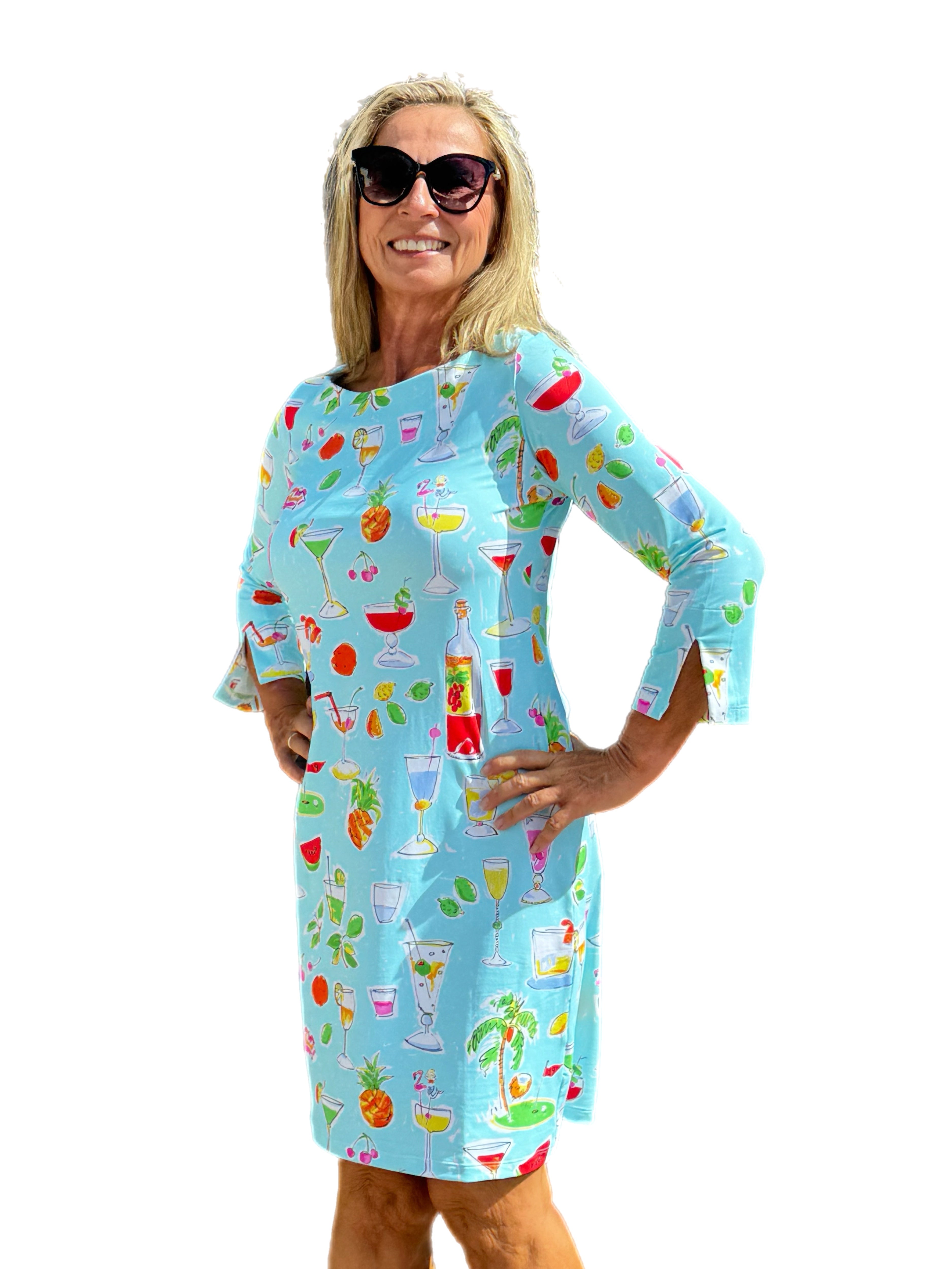 3/4 Sleeve Scoop-Neck Dress with UPF50+ Seafoam Happy Hour - Back of the Bay Boutique