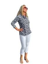 Load image into Gallery viewer, 3/4 Sleeve Ruffle Top with UPF50+ Champagne Silver
