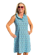 Load image into Gallery viewer, Ruffle-Neck Dress with UPF50+ Geometric Cable Aqua
