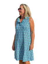 Load image into Gallery viewer, Ruffle-Neck Dress with UPF50+ Geometric Cable Aqua
