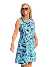 Load image into Gallery viewer, Ruffle-Neck Dress with UPF50+ Geometric Cable Aqua
