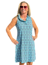 Load image into Gallery viewer, Ruffle-Neck Dress with UPF50+ Geometric Cable Aqua
