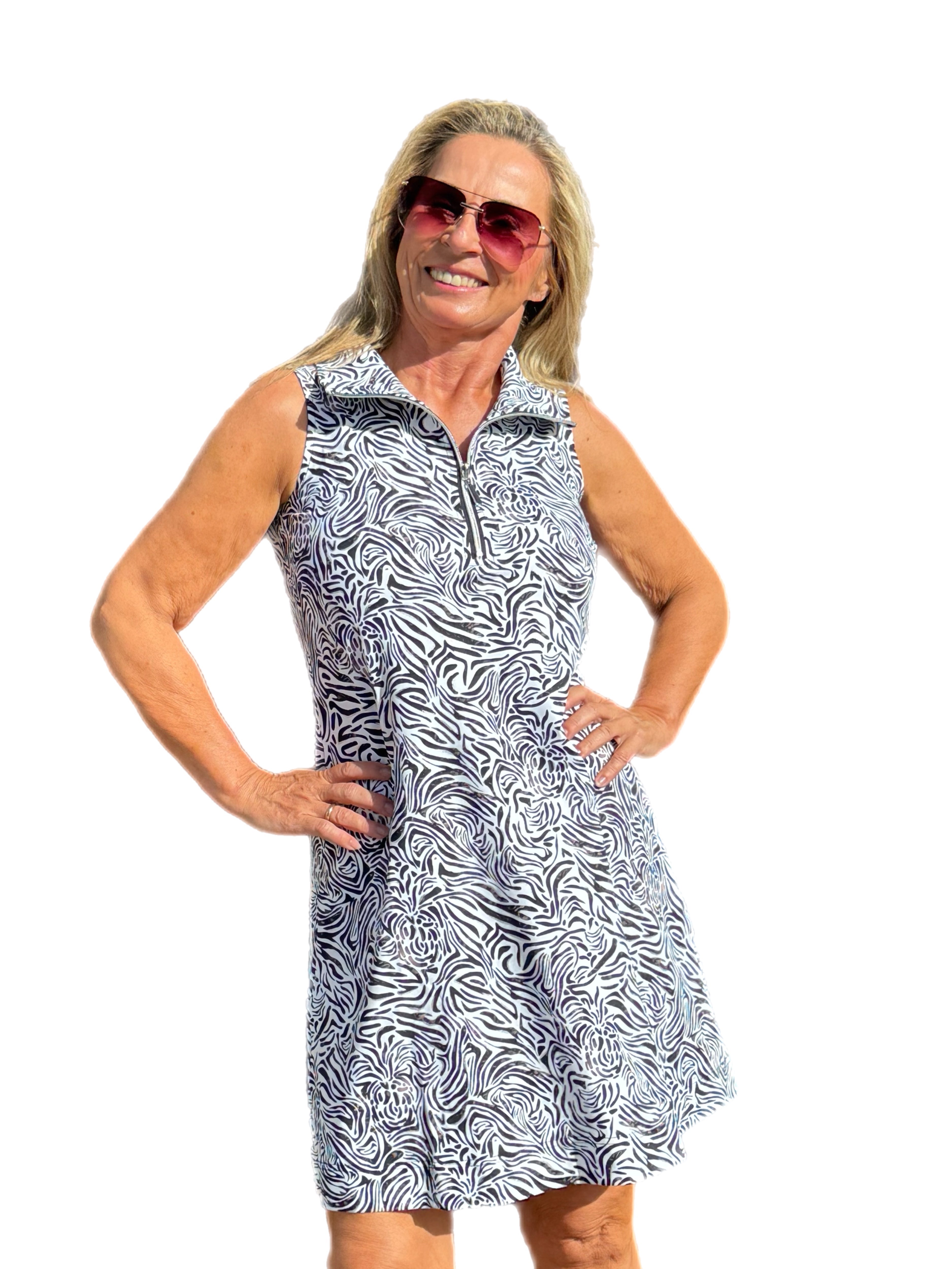 Zipper Swing Dress with UPF50+ Black Zebra - Back of the Bay Boutique