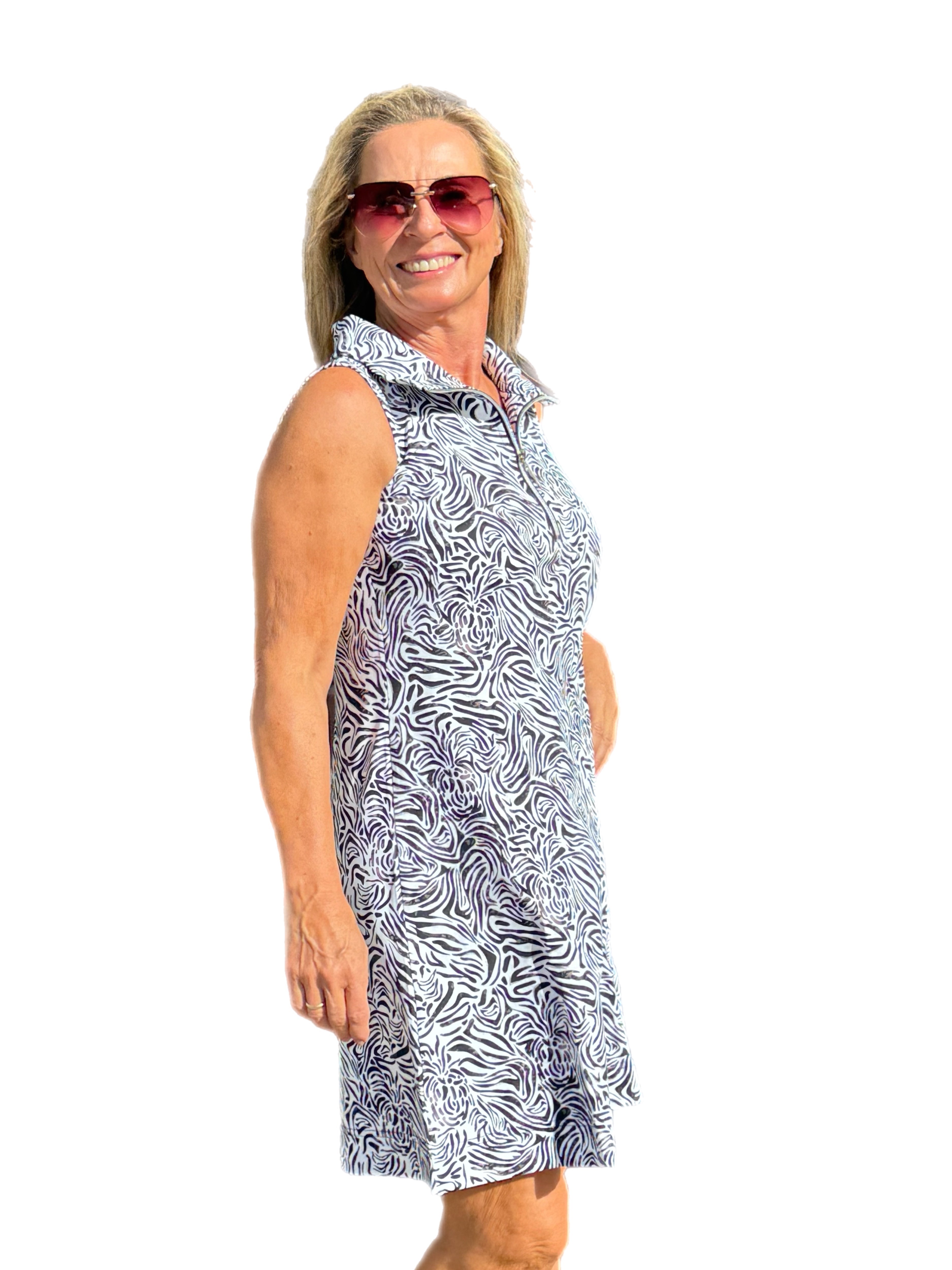 Zipper Swing Dress with UPF50+ Black Zebra - Back of the Bay Boutique