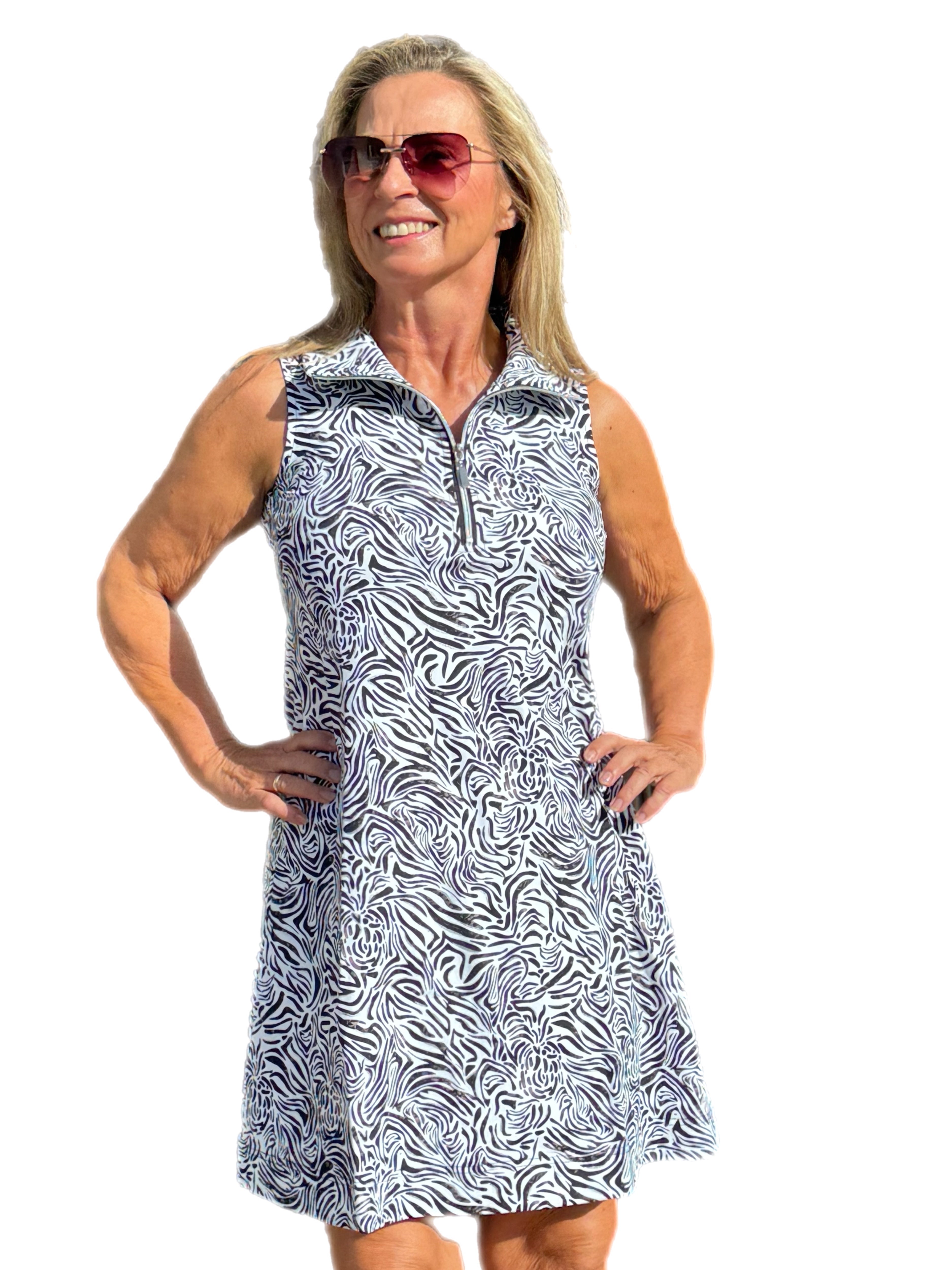 Zipper Swing Dress with UPF50+ Black Zebra - Back of the Bay Boutique