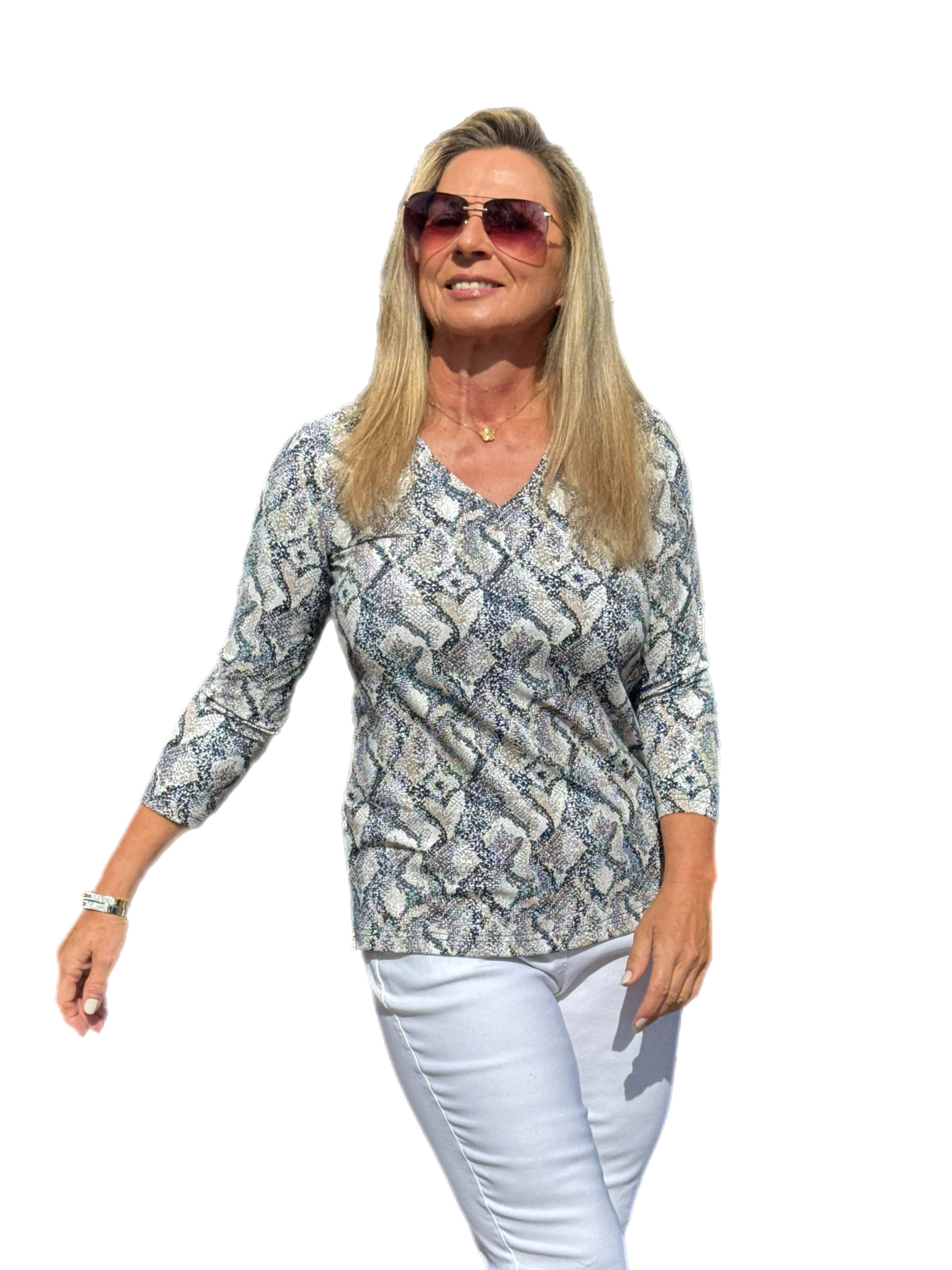 V-Neck Top with UPF50+ Taupe Python - Back of the Bay Boutique