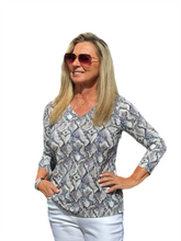 Load image into Gallery viewer, V-Neck Top with UPF50+ Taupe Python
