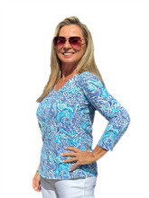 Load image into Gallery viewer, V-Neck Top with UPF50+ Light Peri Zebra
