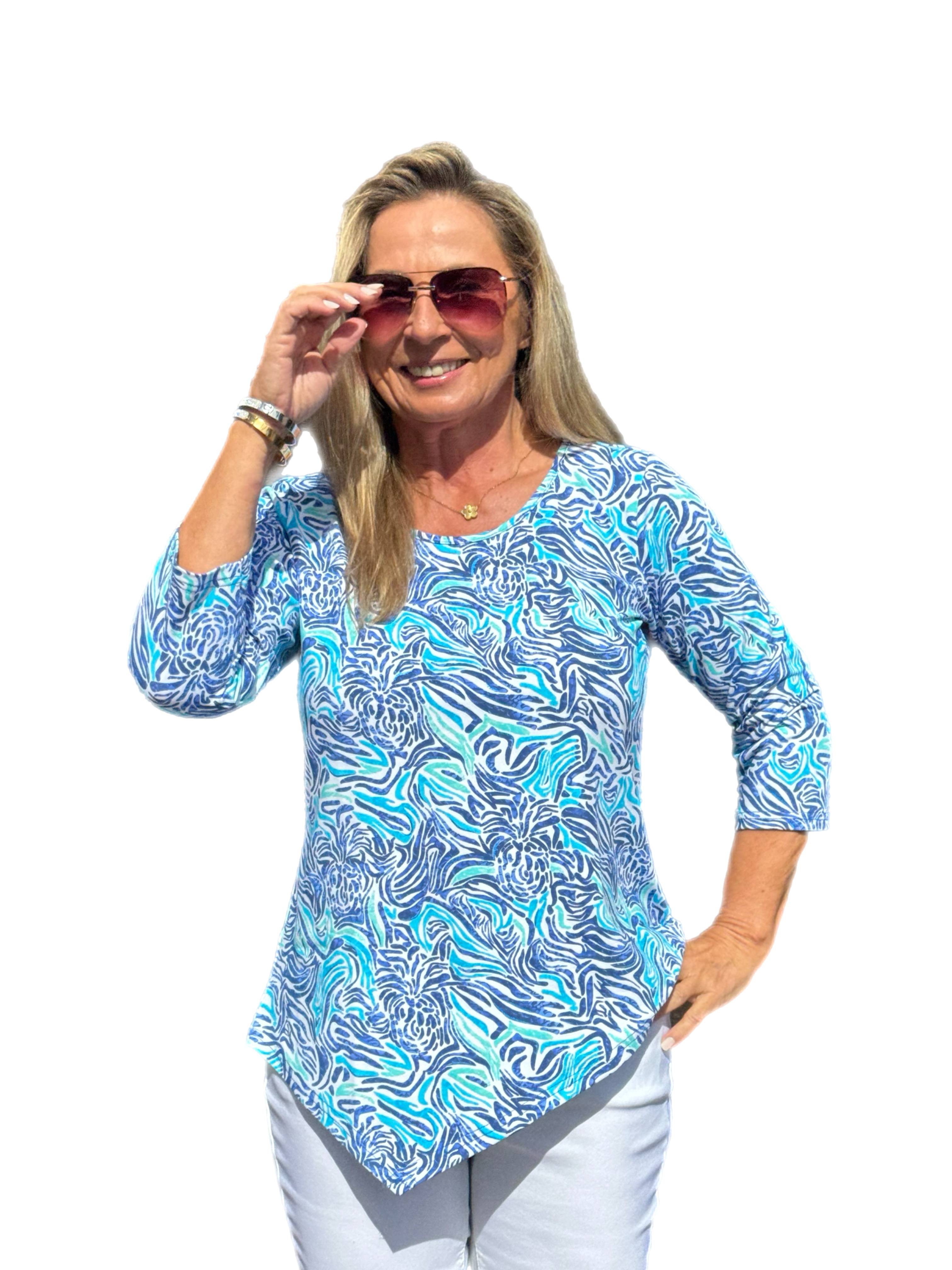 Asymmetrical Hemline Top with UPF50+ Light Peri Zebra - Back of the Bay Boutique