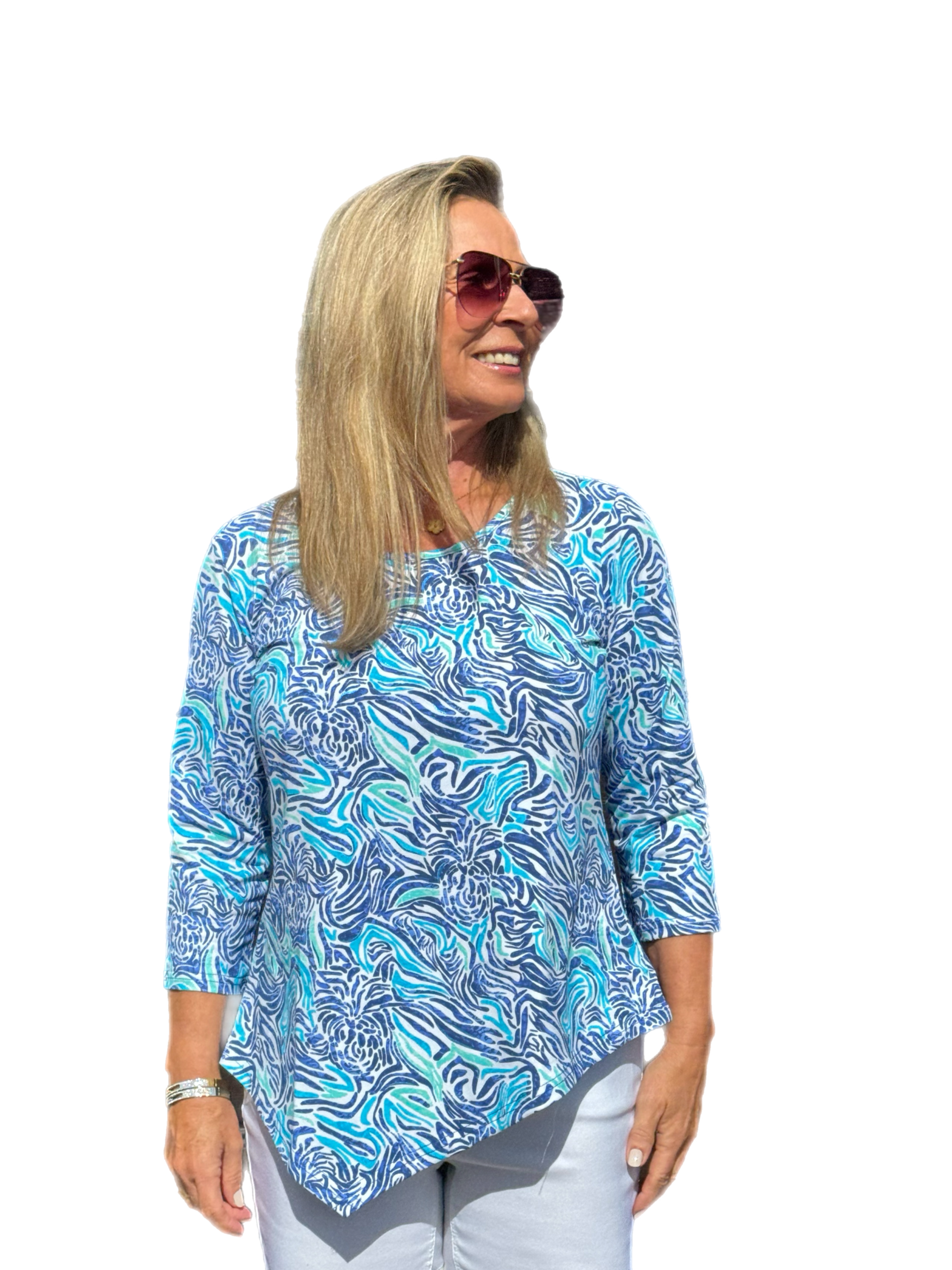 Asymmetrical Hemline Top with UPF50+ Light Peri Zebra - Back of the Bay Boutique