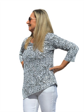 Load image into Gallery viewer, Asymmetrical Hemline Top with UPF50+ Black Zebra
