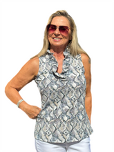 Load image into Gallery viewer, Ruffle-Neck Top with UPF50+ Taupe Python
