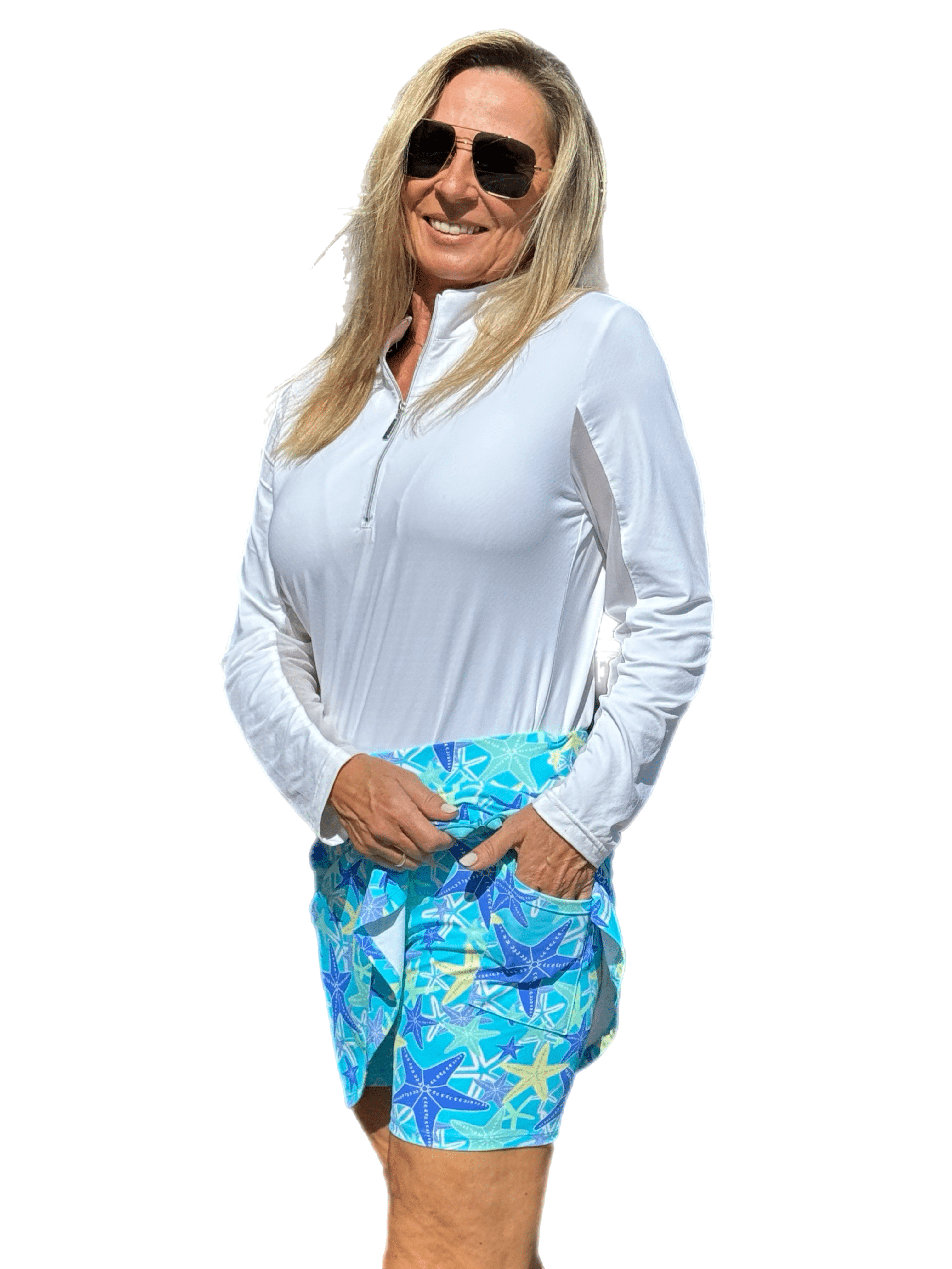 Pull-on Zip Skort with UPF50+ Starfish - Back of the Bay Boutique