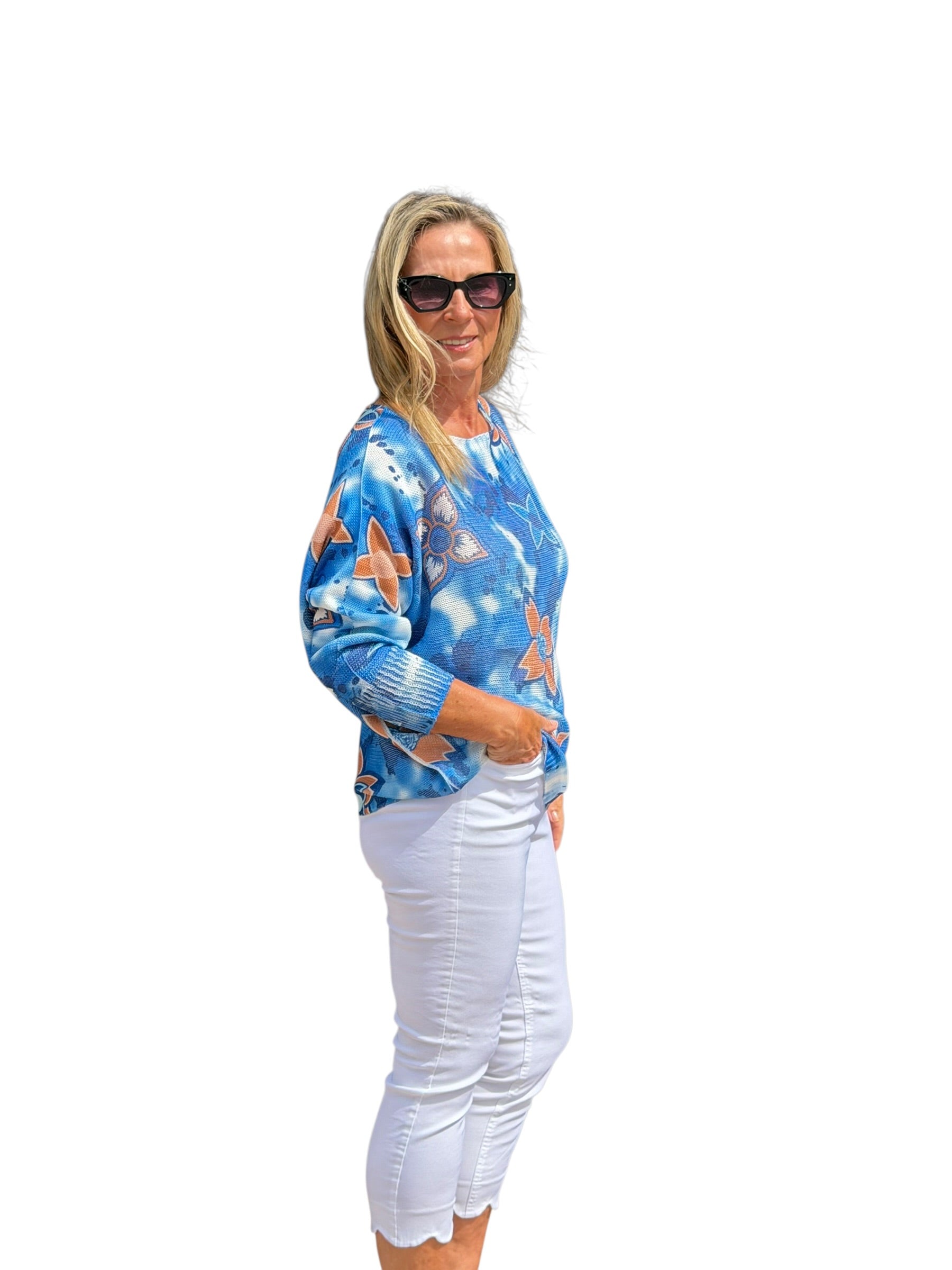 Long Sleeve Knit Sweater Coastal Monogram - MADE IN ITALY - Back of the Bay Boutique