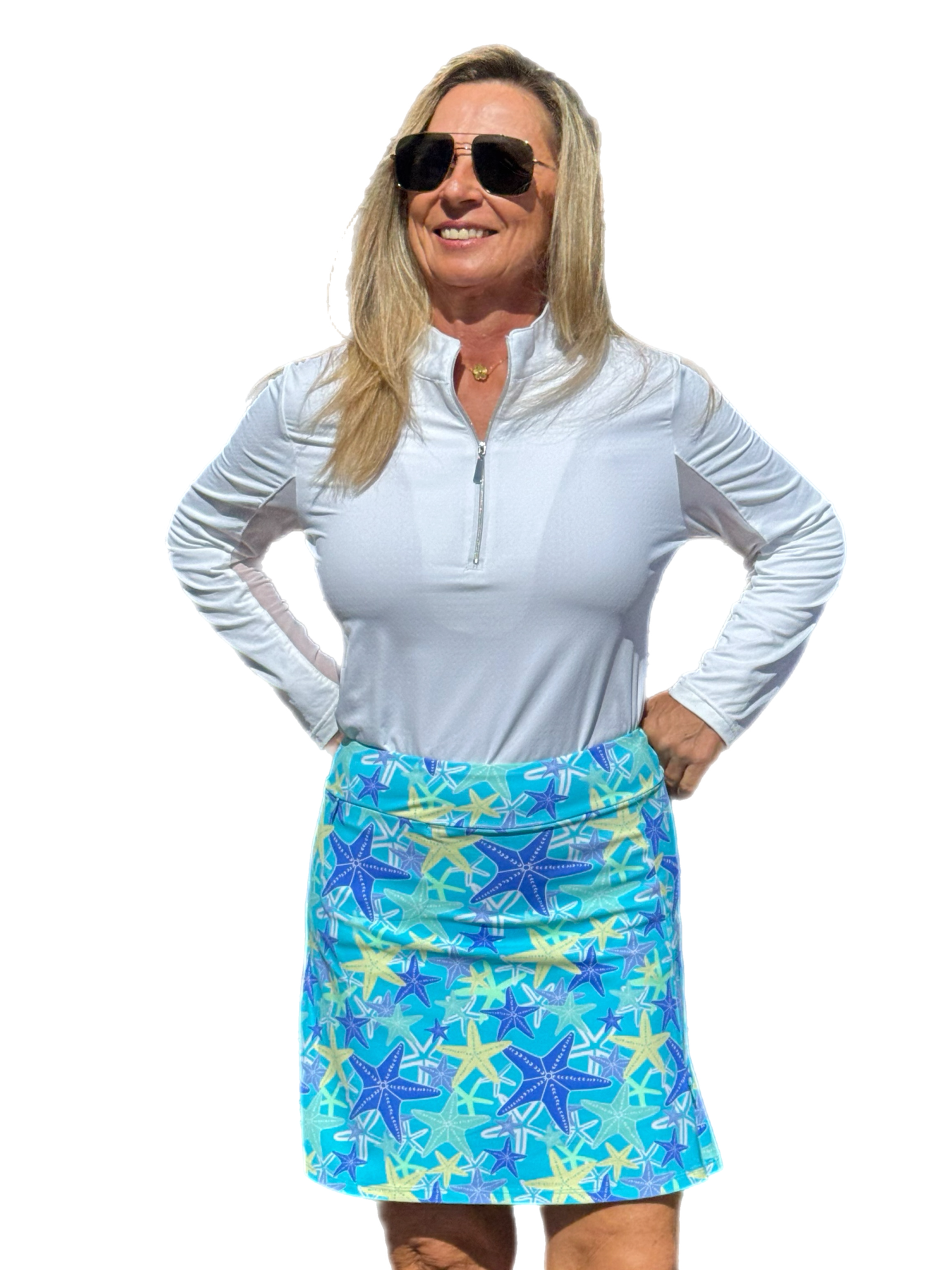 Pull-on Zip Skort with UPF50+ Starfish - Back of the Bay Boutique