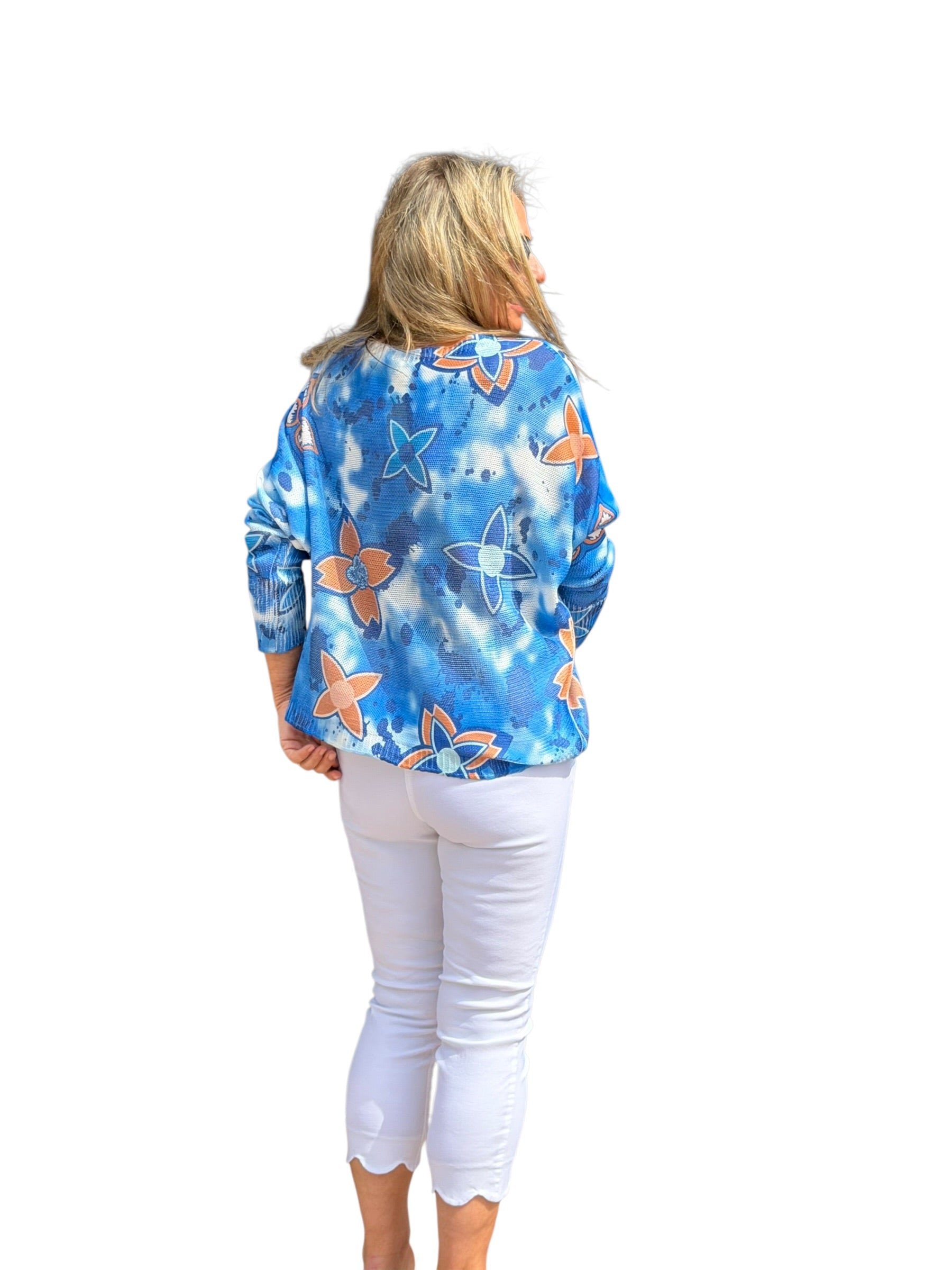 Long Sleeve Knit Sweater Coastal Monogram - MADE IN ITALY - Back of the Bay Boutique