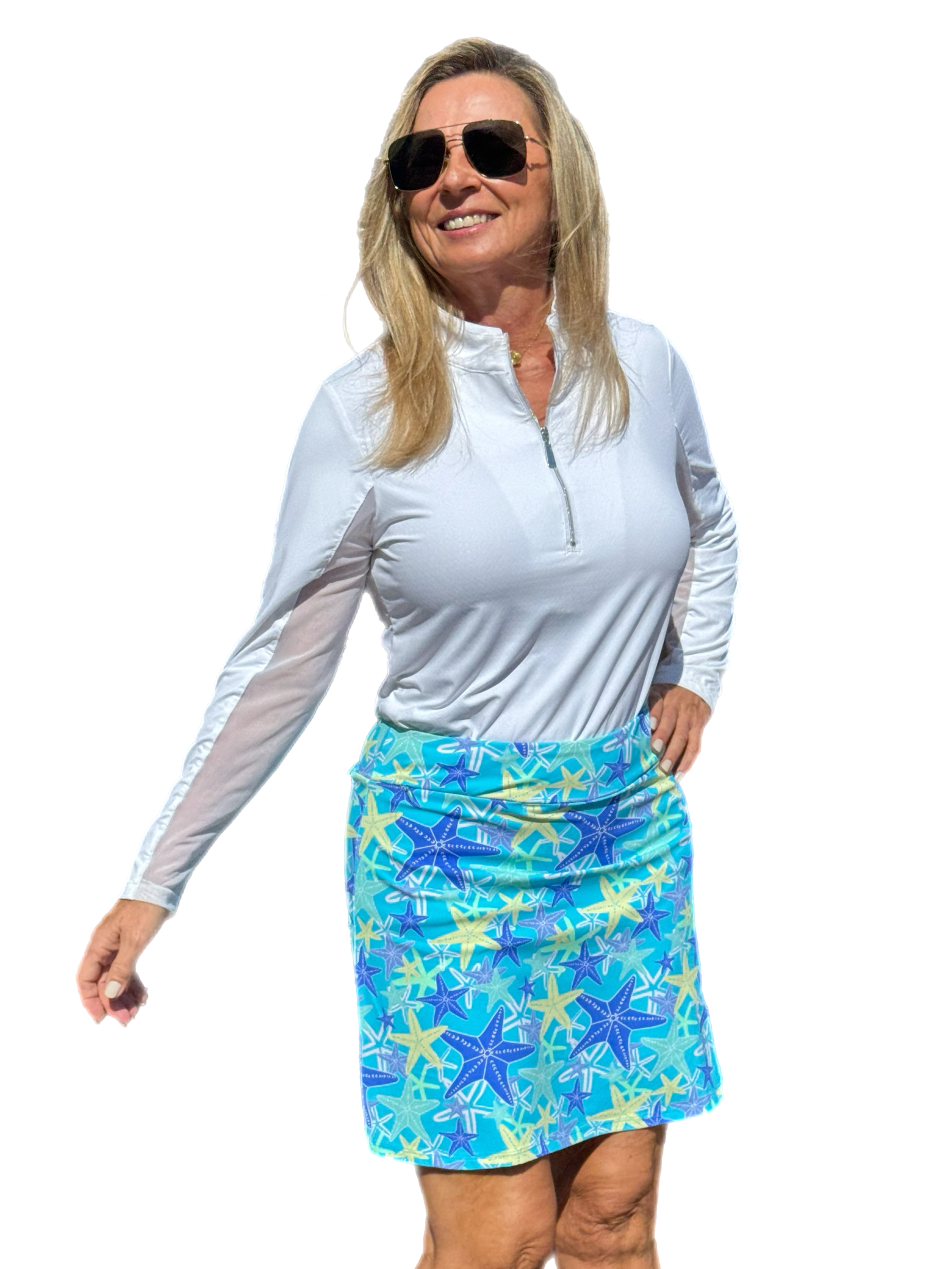 Pull-on Zip Skort with UPF50+ Starfish - Back of the Bay Boutique