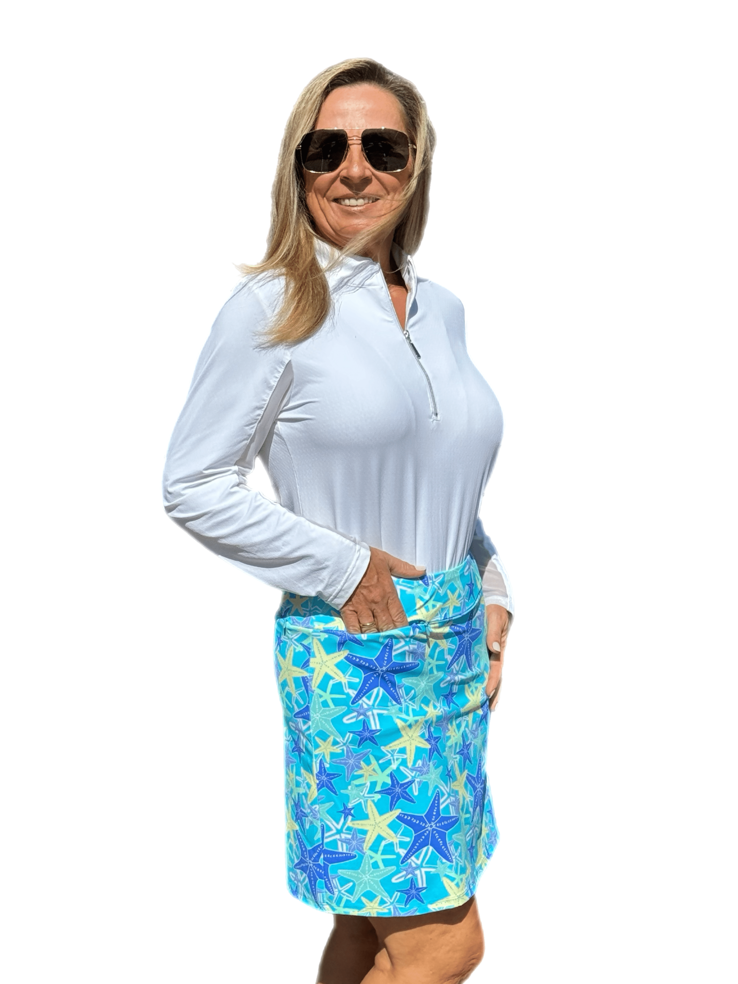 Pull-on Zip Skort with UPF50+ Starfish - Back of the Bay Boutique