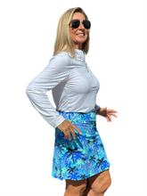 Load image into Gallery viewer, Pull-on Zip Skort with UPF50+ Palm Tree Blue
