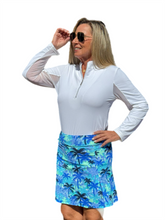 Load image into Gallery viewer, Pull-on Zip Skort with UPF50+ Palm Tree Blue
