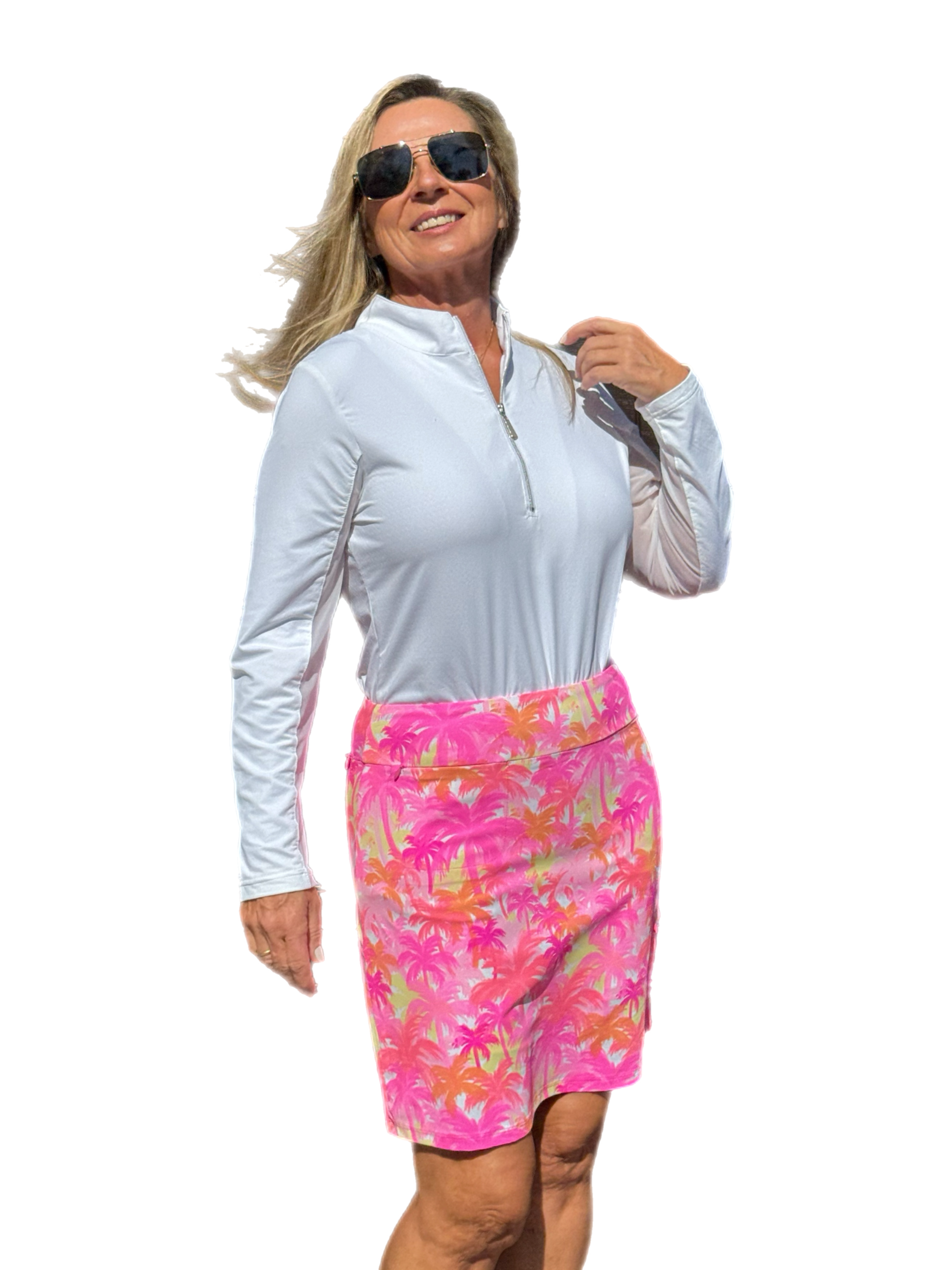 Pull-on Zip Skort with UPF50+ Palm Tree Pink - Back of the Bay Boutique