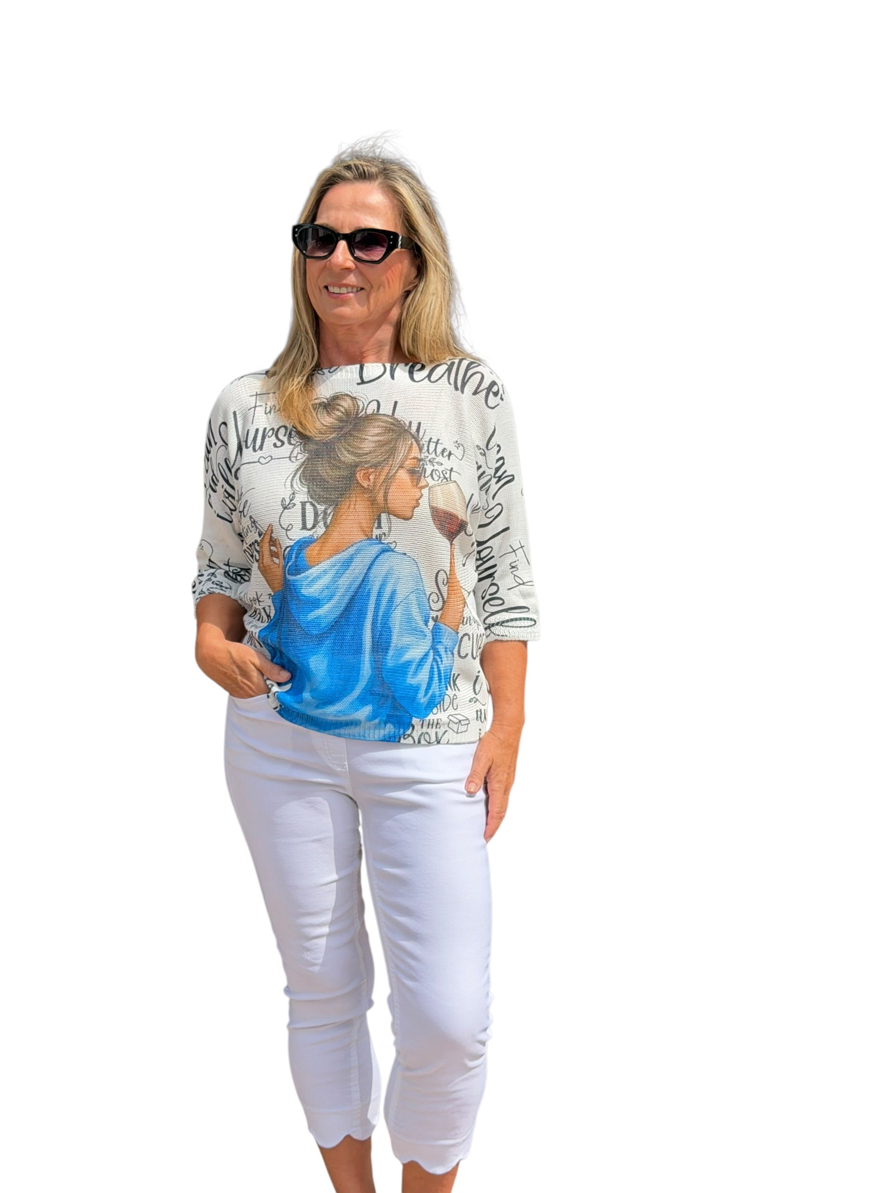 Short Sleeve Knit Sweater Wine Time - MADE IN ITALY - Back of the Bay Boutique