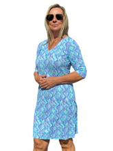 Load image into Gallery viewer, Elbow-Sleeve Travel Dress with UPF50+ Seafoam Python
