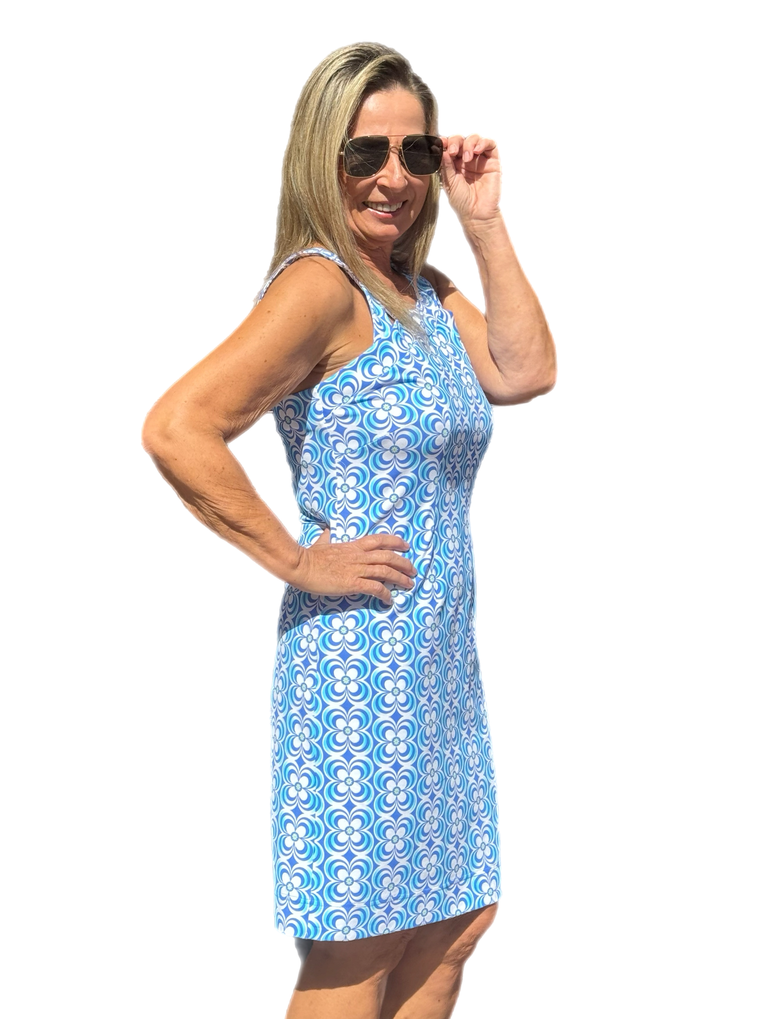 Cut-out Sleeveless Dress with UPF50+ Floral Periwinkle - Back of the Bay Boutique