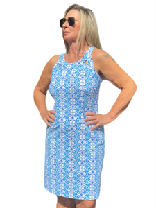 Cut-out Sleeveless Dress with UPF50+ Floral Periwinkle