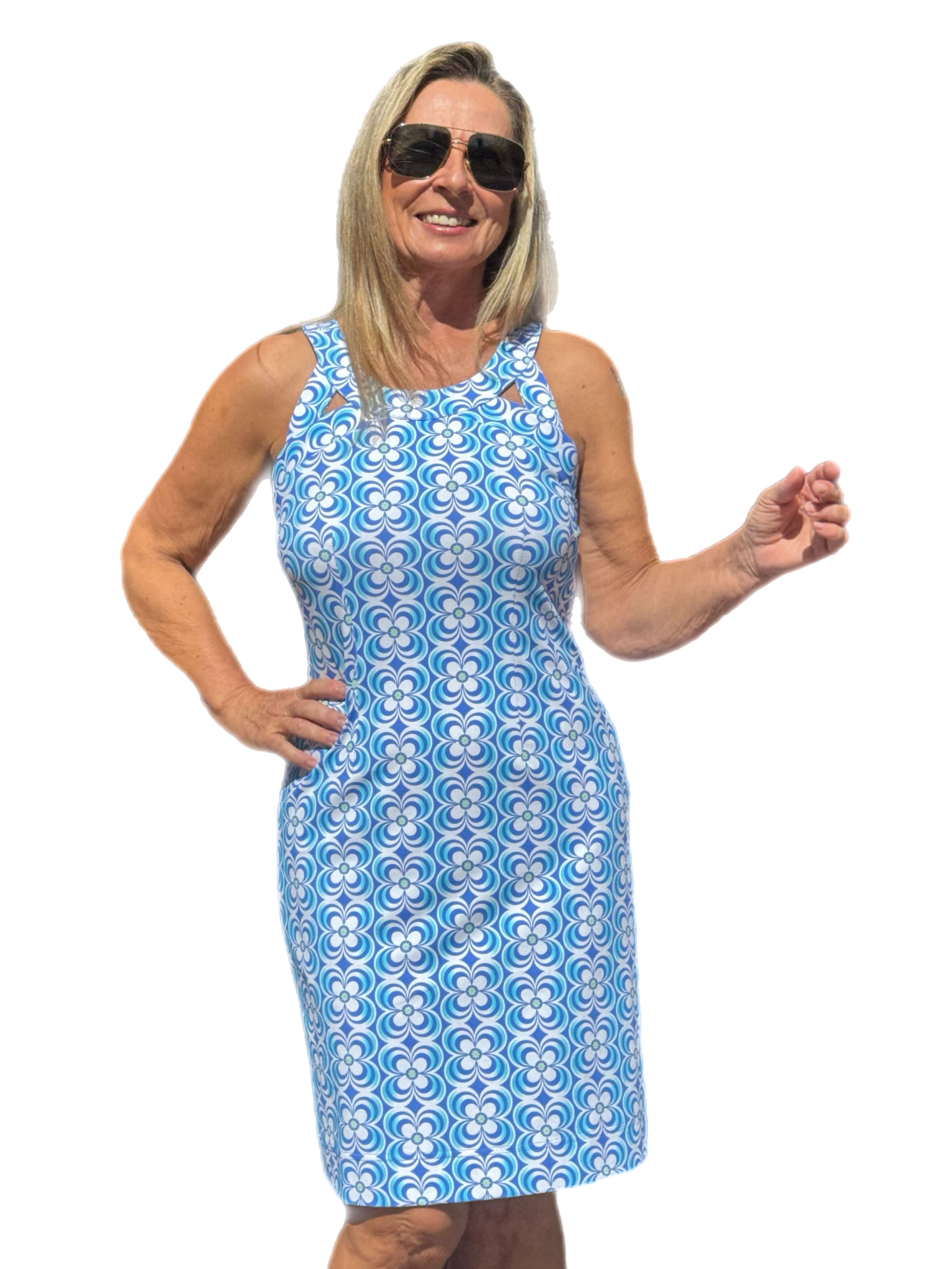 Cut-out Sleeveless Dress with UPF50+ Floral Periwinkle - Back of the Bay Boutique