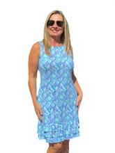 Load image into Gallery viewer, Sleeveless Dress with Ruffles with UPF50+ Seafoam Python
