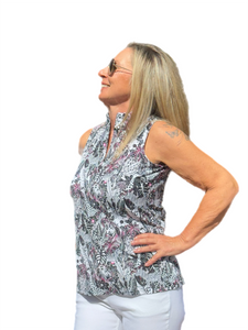 High Zip-Neck Sleeveless Top with UPF50+ Jungle Pink - Back of the Bay Boutique