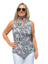 Load image into Gallery viewer, High Zip-Neck Sleeveless Top with UPF50+ Jungle Pink
