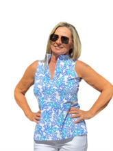 Load image into Gallery viewer, High Zip-Neck Sleeveless Top with UPF50+ Coral Blue
