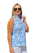 Load image into Gallery viewer, High Zip-Neck Sleeveless Top with UPF50+ Coral Blue
