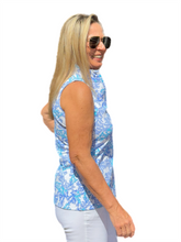 Load image into Gallery viewer, High Zip-Neck Sleeveless Top with UPF50+ Coral Blue - Back of the Bay Boutique
