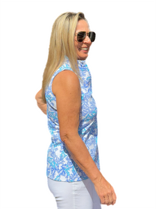 High Zip-Neck Sleeveless Top with UPF50+ Coral Blue - Back of the Bay Boutique