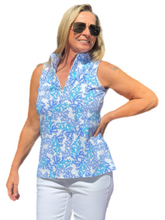 Load image into Gallery viewer, High Zip-Neck Sleeveless Top with UPF50+ Coral Blue
