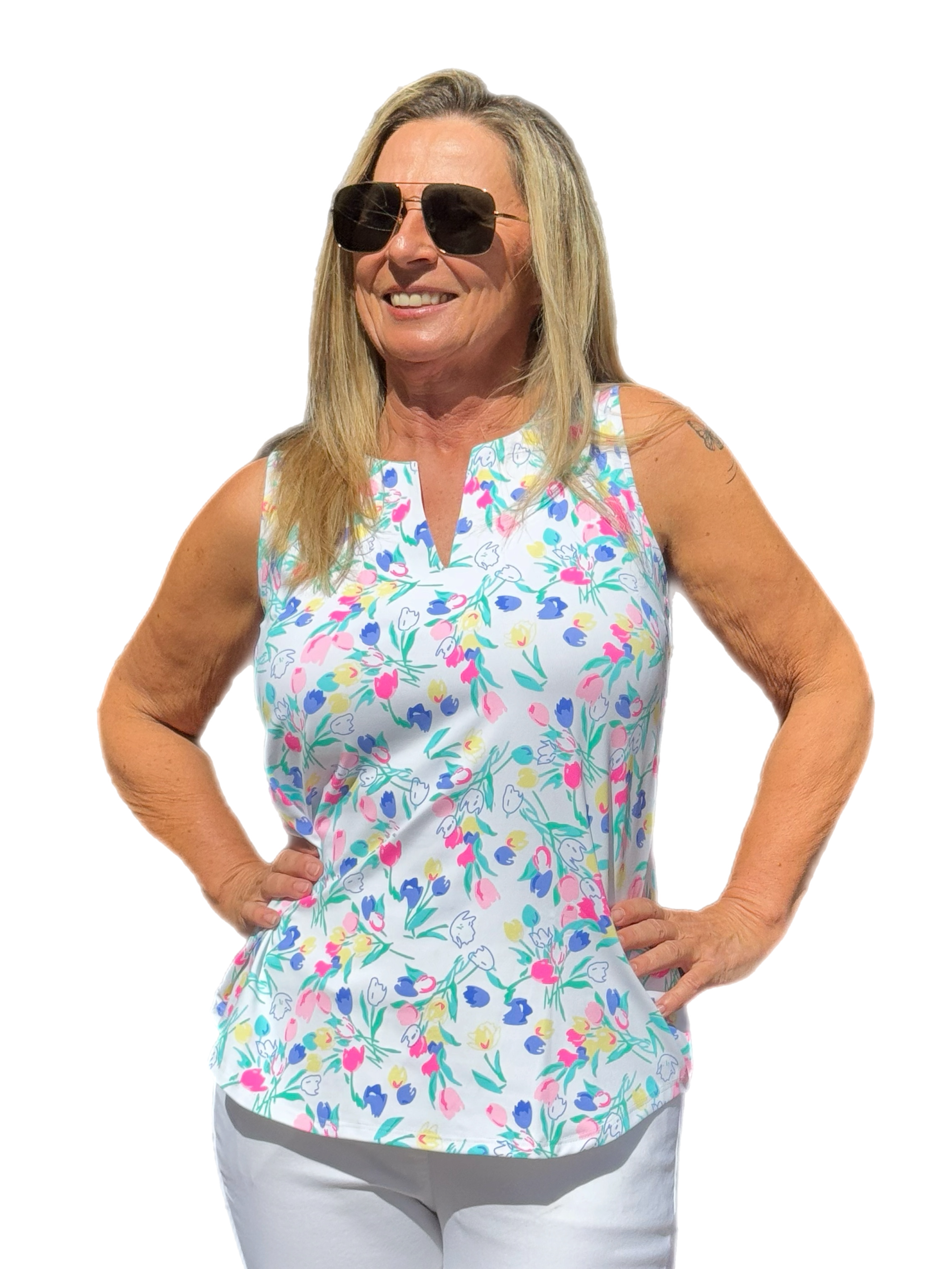Keyhole Sleeveless Top with UPF50+ Summer Breeze Tulip - Back of the Bay Boutique