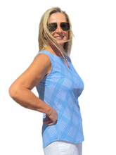 Load image into Gallery viewer, Keyhole Sleeveless Top with UPF50+ Check Periwinkle
