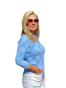 V-Neck Top with UPF50+ Check Periwinkle